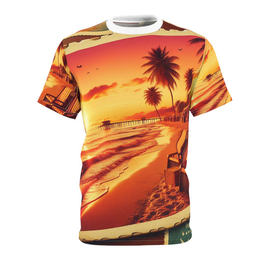 Sunset on the Beach with Waves Unisex Tee