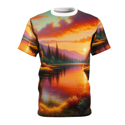 Sunset in the Mountains Along a River Unisex Tee