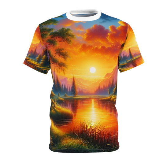 Sunset Over the Valley and Mountains Unisex Tee