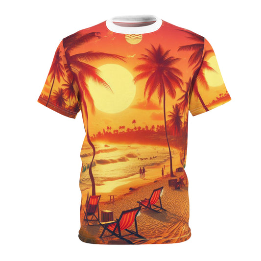 Palm Trees Beach Chairs and Sunset Unisex Tee