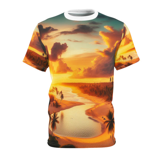 Sunset Near Pond with Palm Trees Unisex Tee