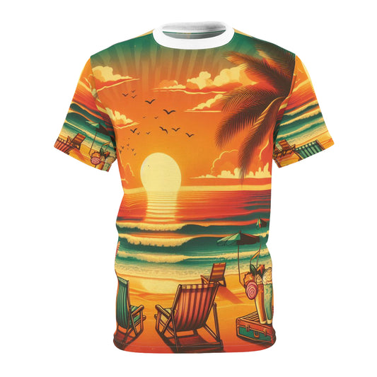 Vintage Sunset Picture on the Beach with Waves Unisex Tee