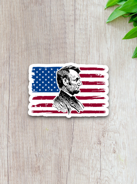 Abraham Lincoln With Colorful Distressed Flag Sticker