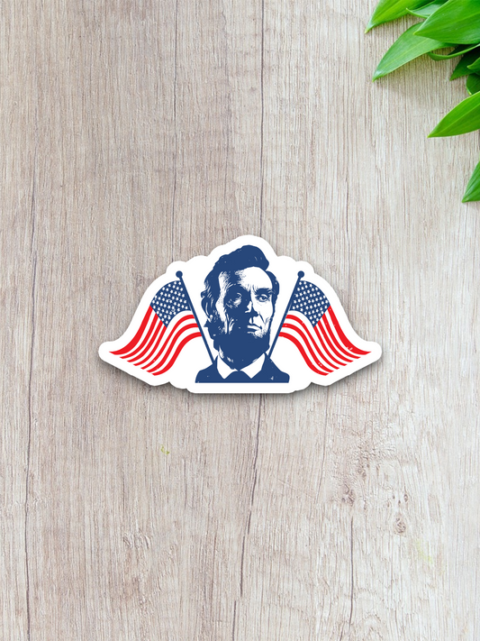 Abraham Lincoln with 2 Flags Sticker
