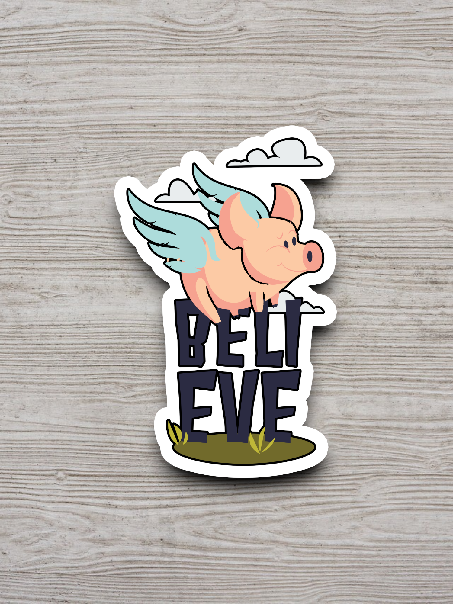 Believe Flying Pig - Animal Sticker
