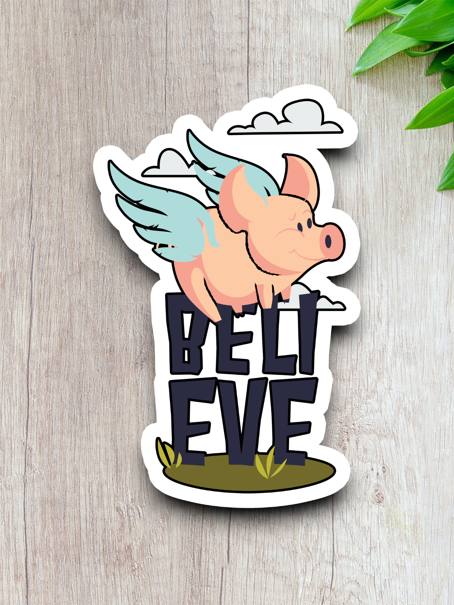 Believe Flying Pig - Animal Sticker