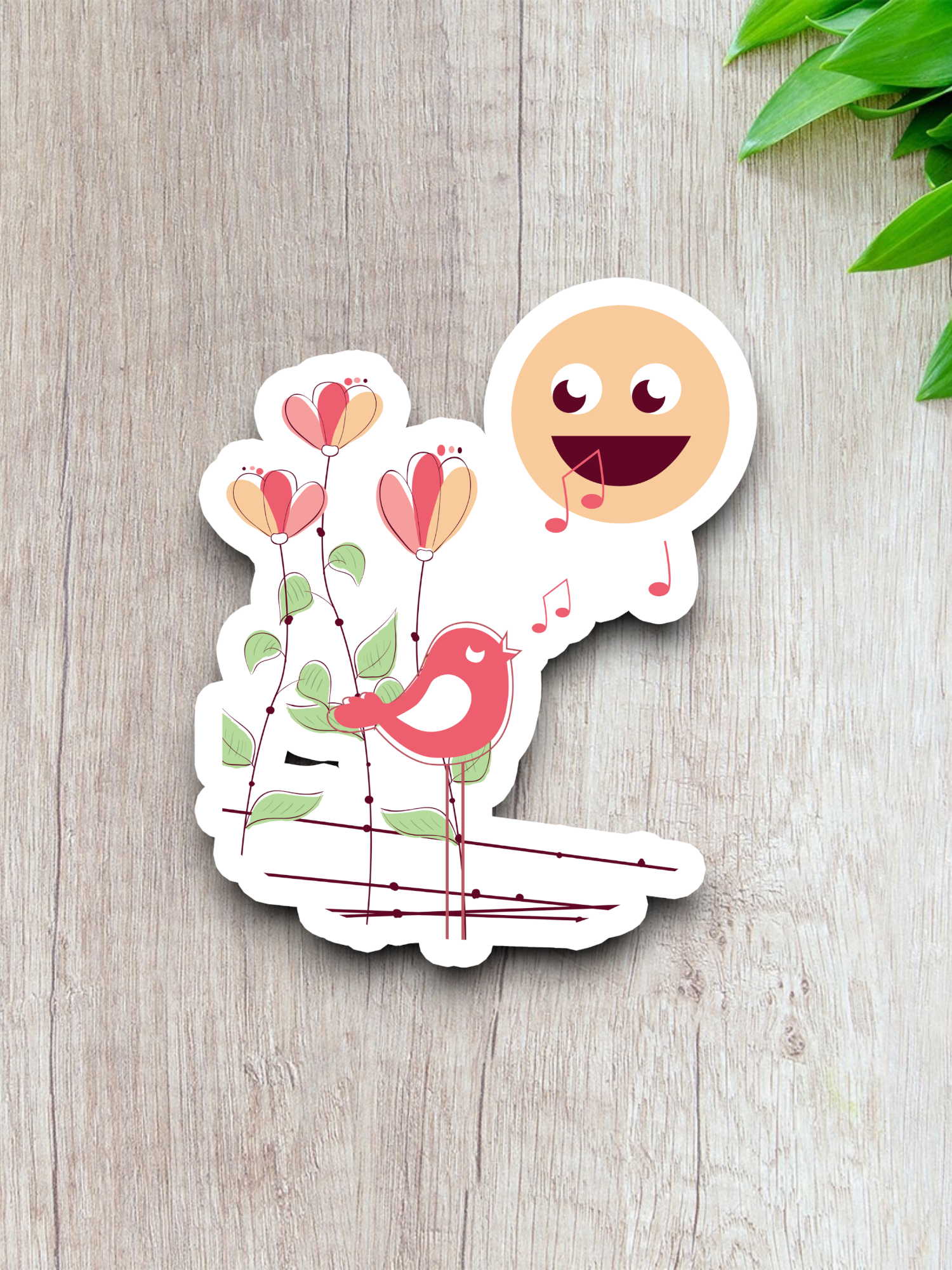 Bird Near Flowers Singing Sticker