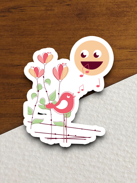 Bird Near Flowers Singing Animal Sticker