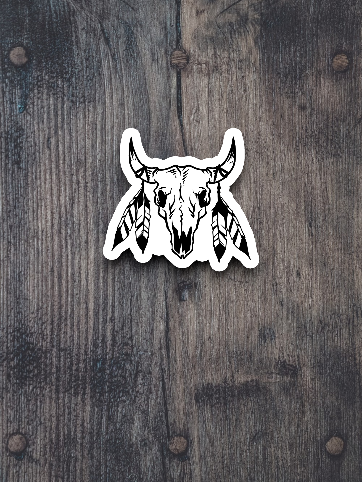Bull Skull and Feathers Sticker