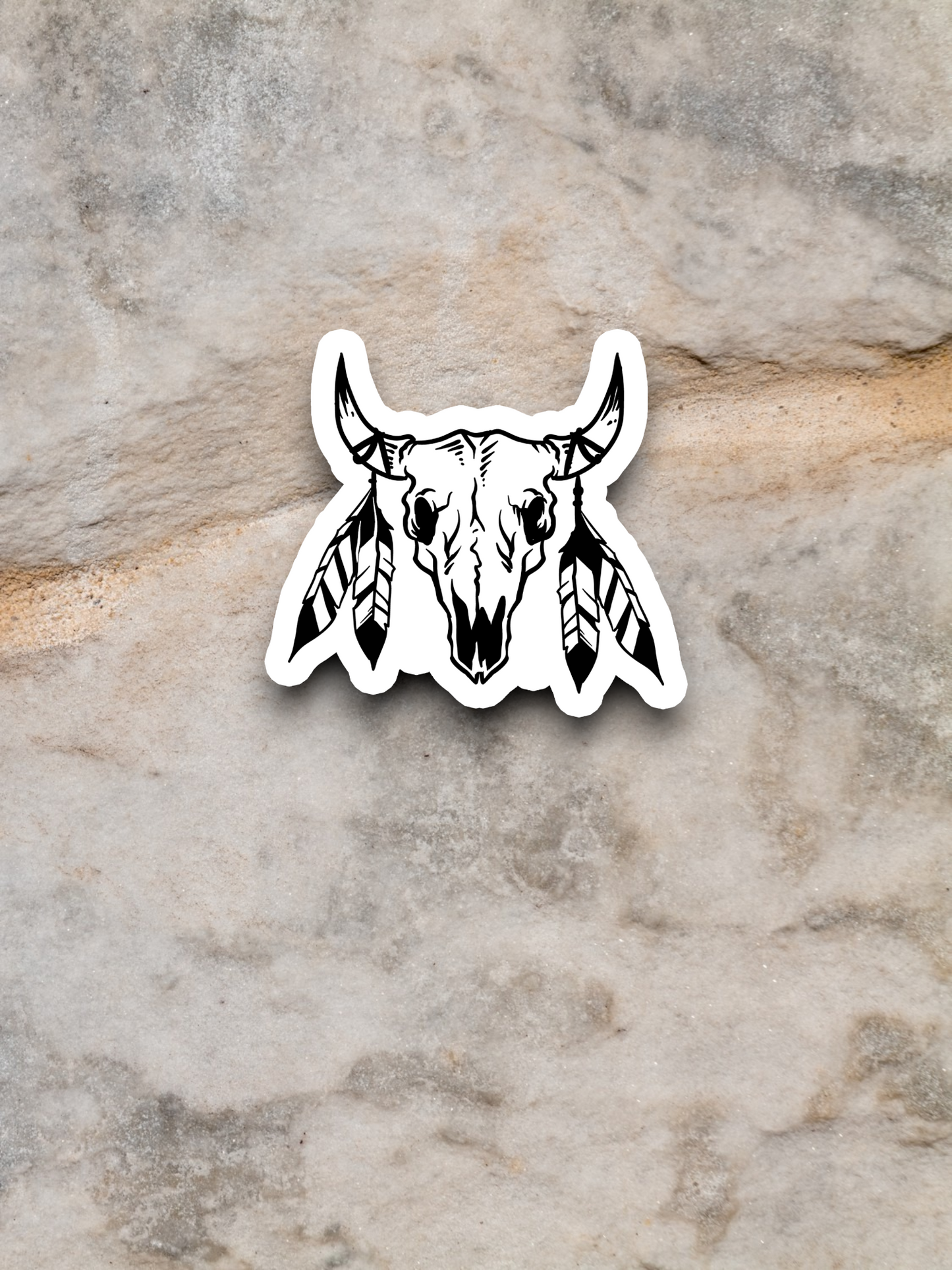 Bull Skull and Feathers Sticker