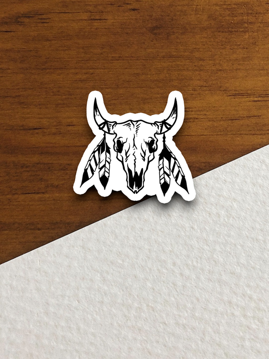 Bull Skull and Feathers Sticker