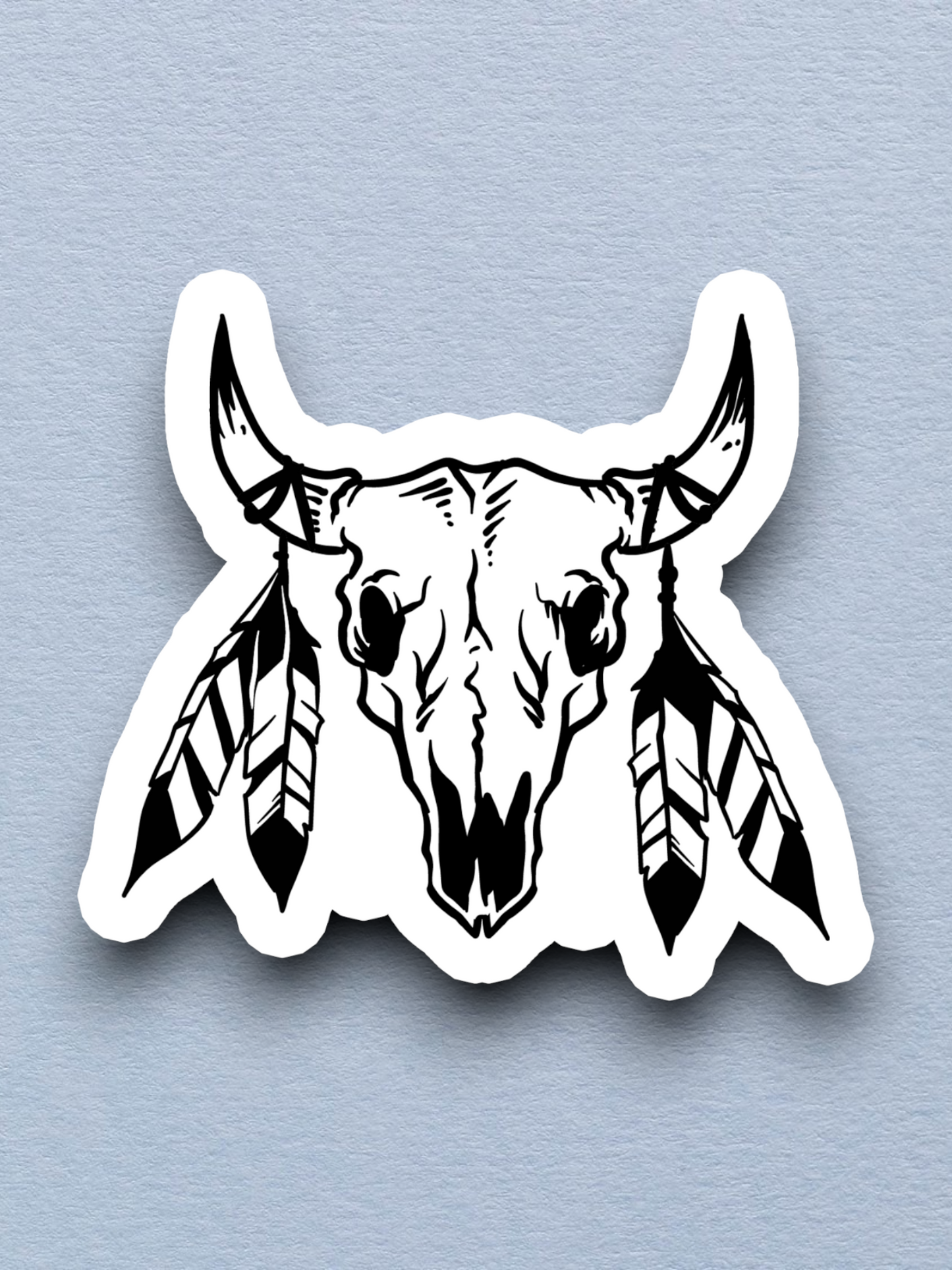 Bull Skull and Feathers Sticker