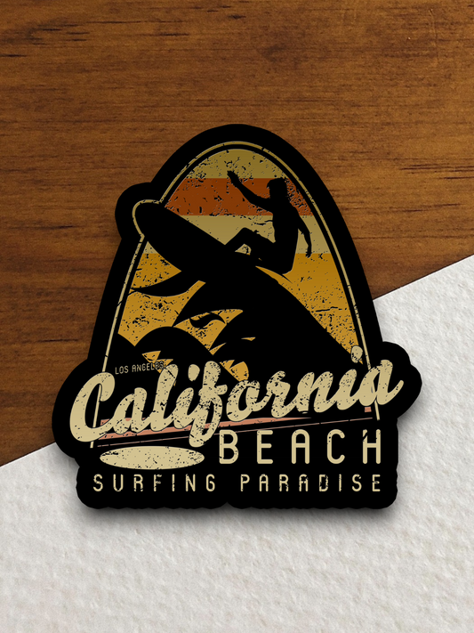 California Beach Surfing Paradise Sticker