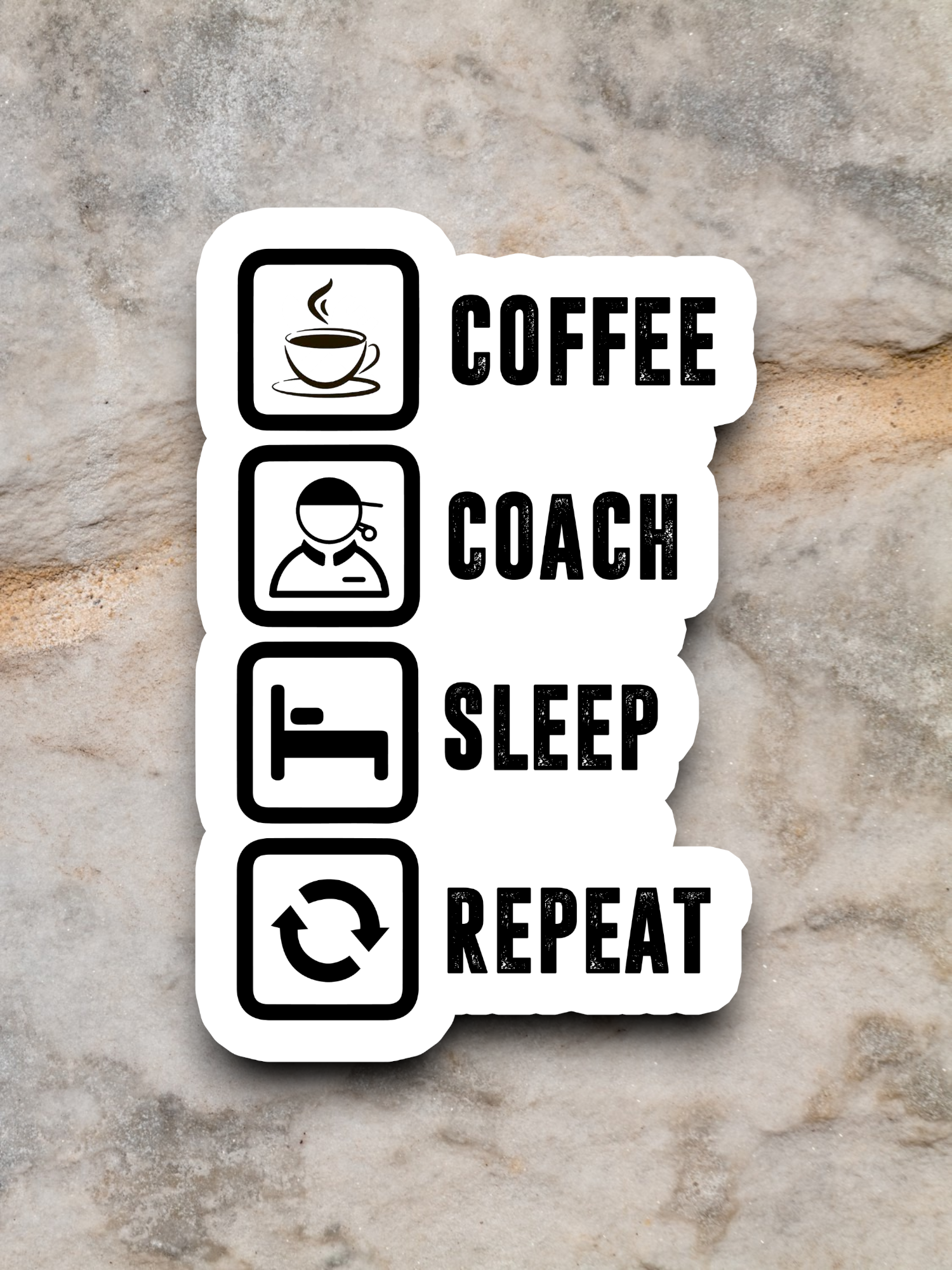 Coffee Coach Sleep Repeat - Coffee Sticker