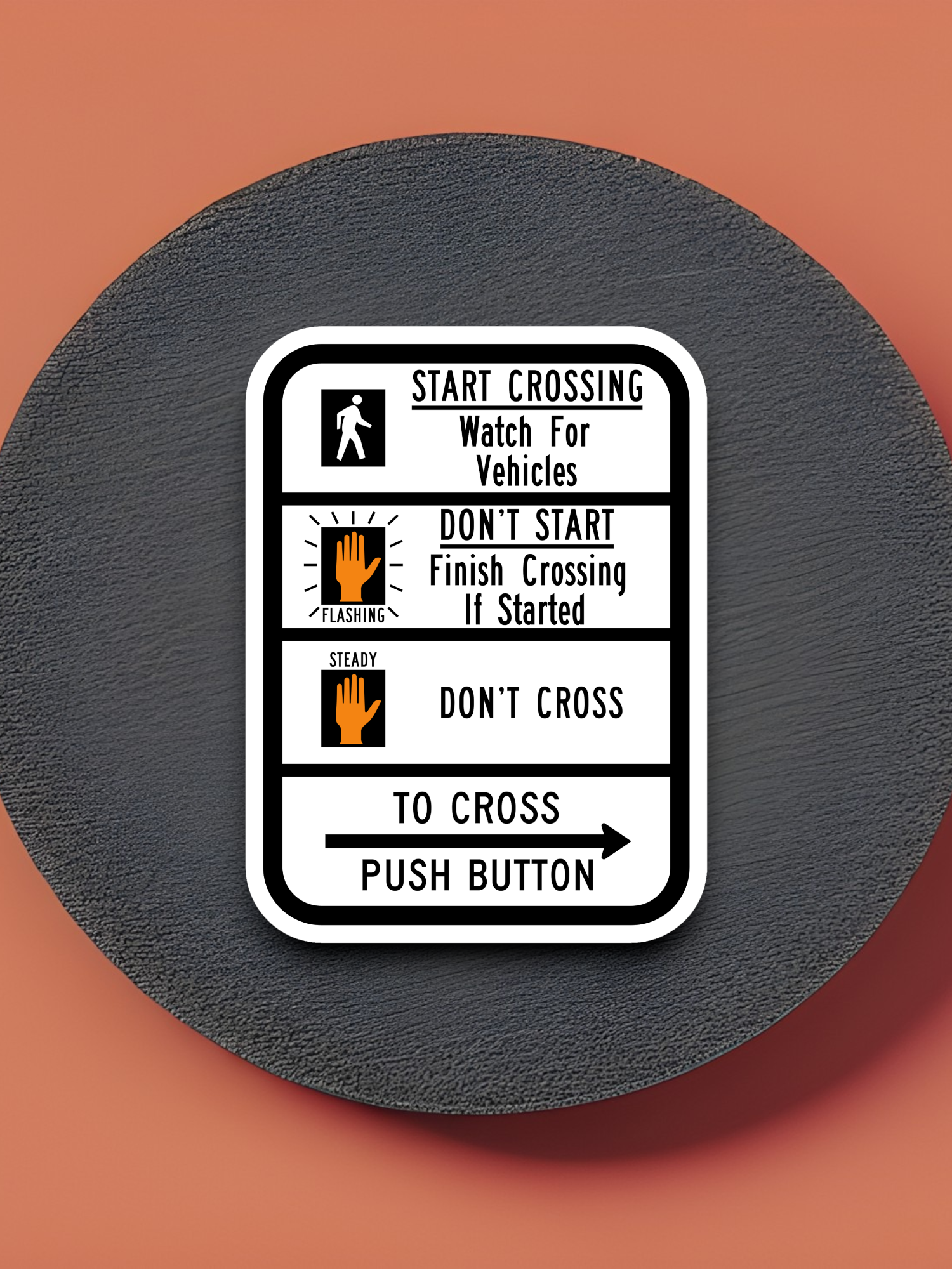 Crosswalk signal instructions United States Road Sign Sticker