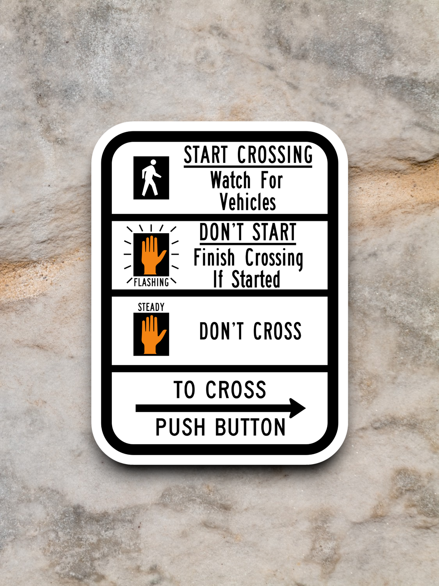 Crosswalk signal instructions United States Road Sign Sticker