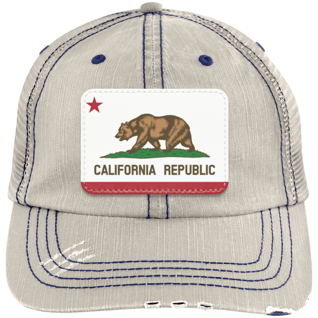 California State Flag - United States of America Distressed Unstructured Trucker Cap - Patch