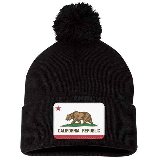 California State Flag - United States of America Pom Pom Knit Cap - Patch