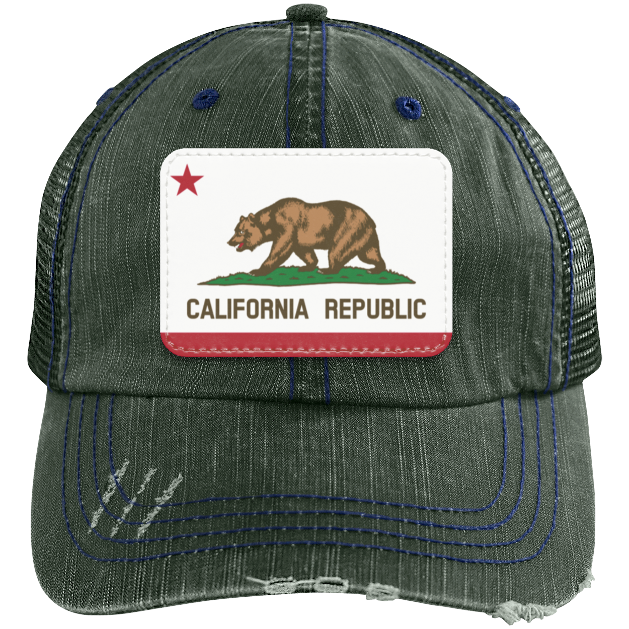 California State Flag - United States of America Distressed Unstructured Trucker Cap - Patch
