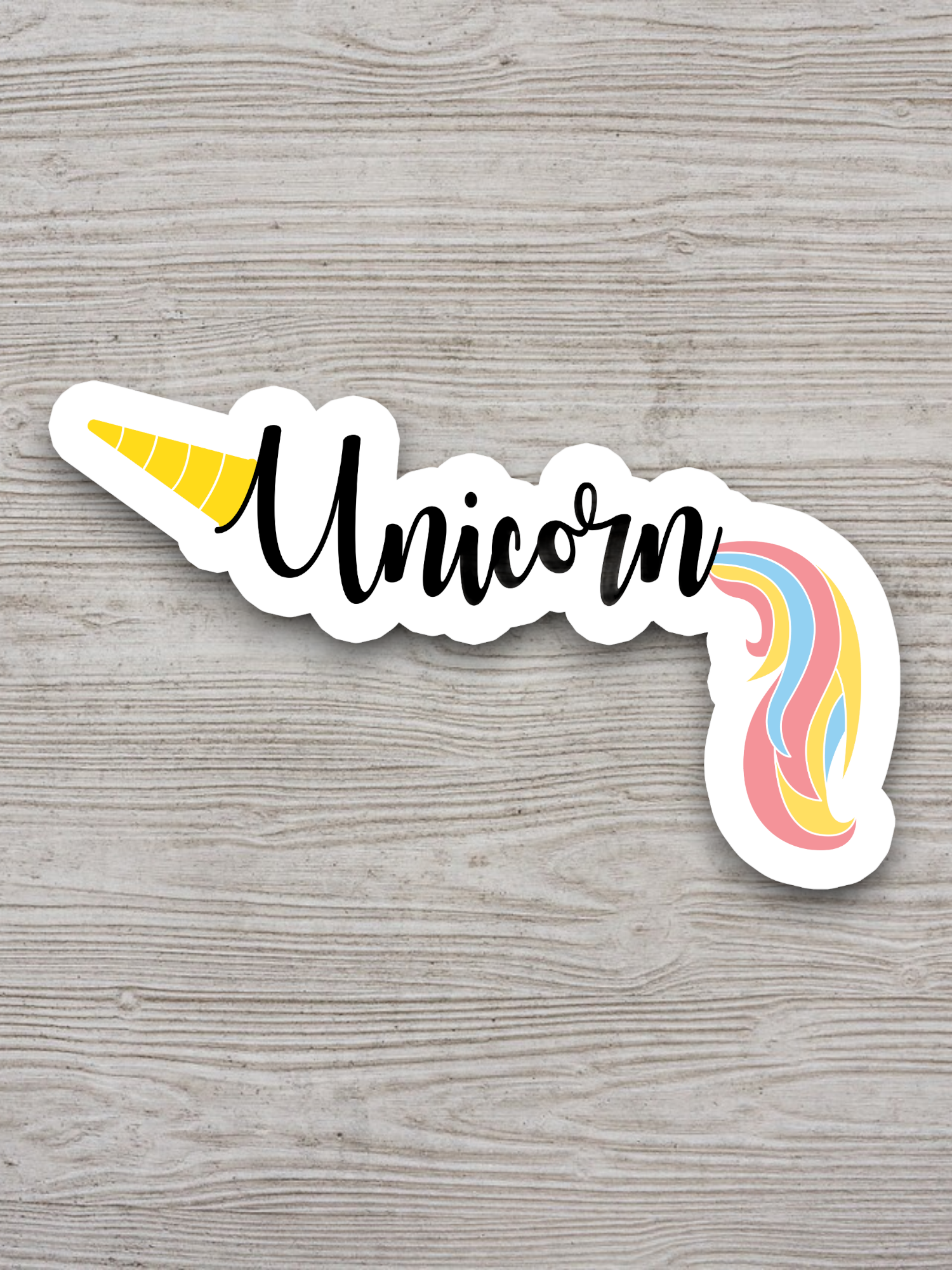 Unicorn Text with Colorful Tail Animal Sticker