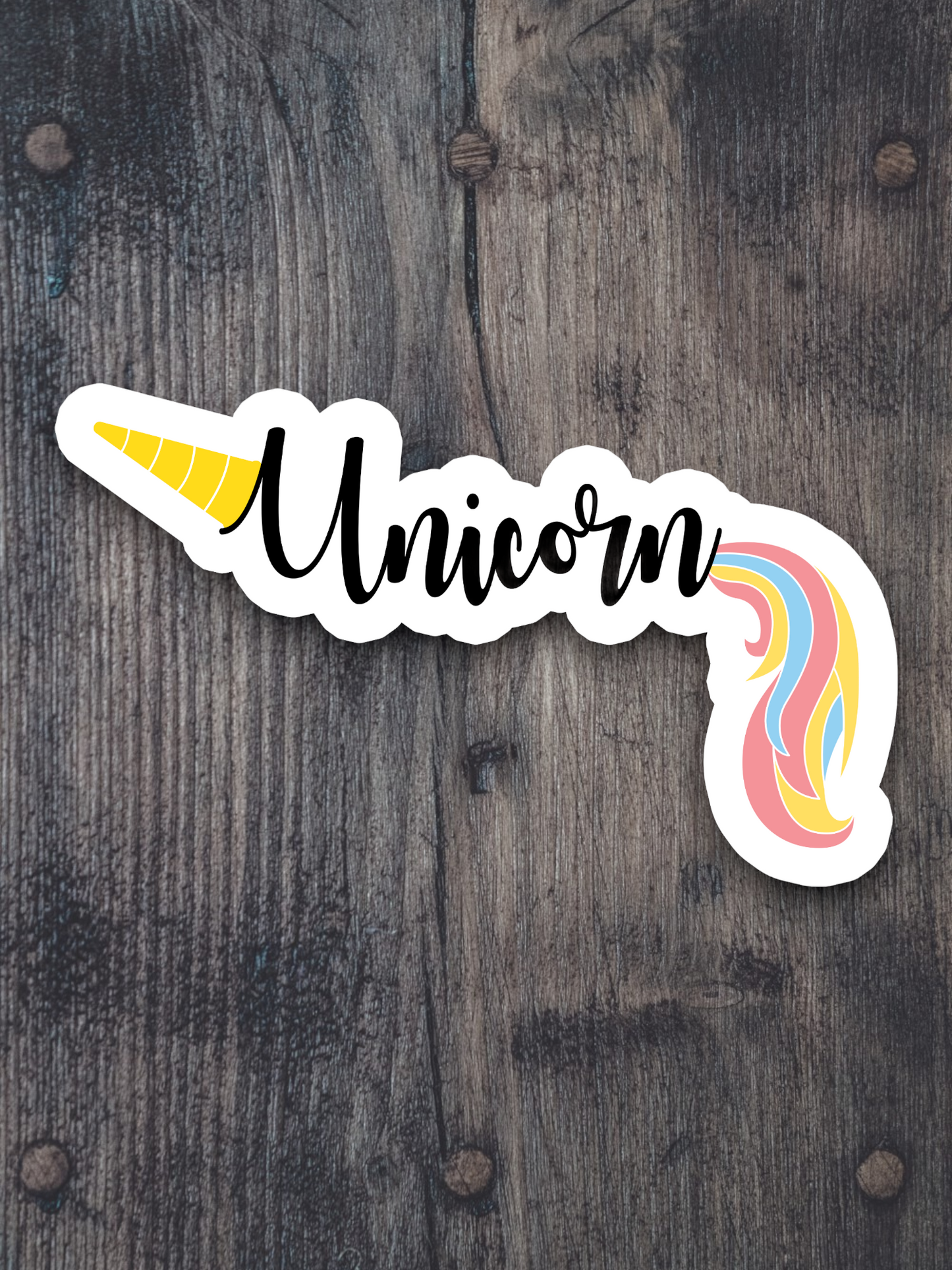 Unicorn Text with Colorful Tail Animal Sticker