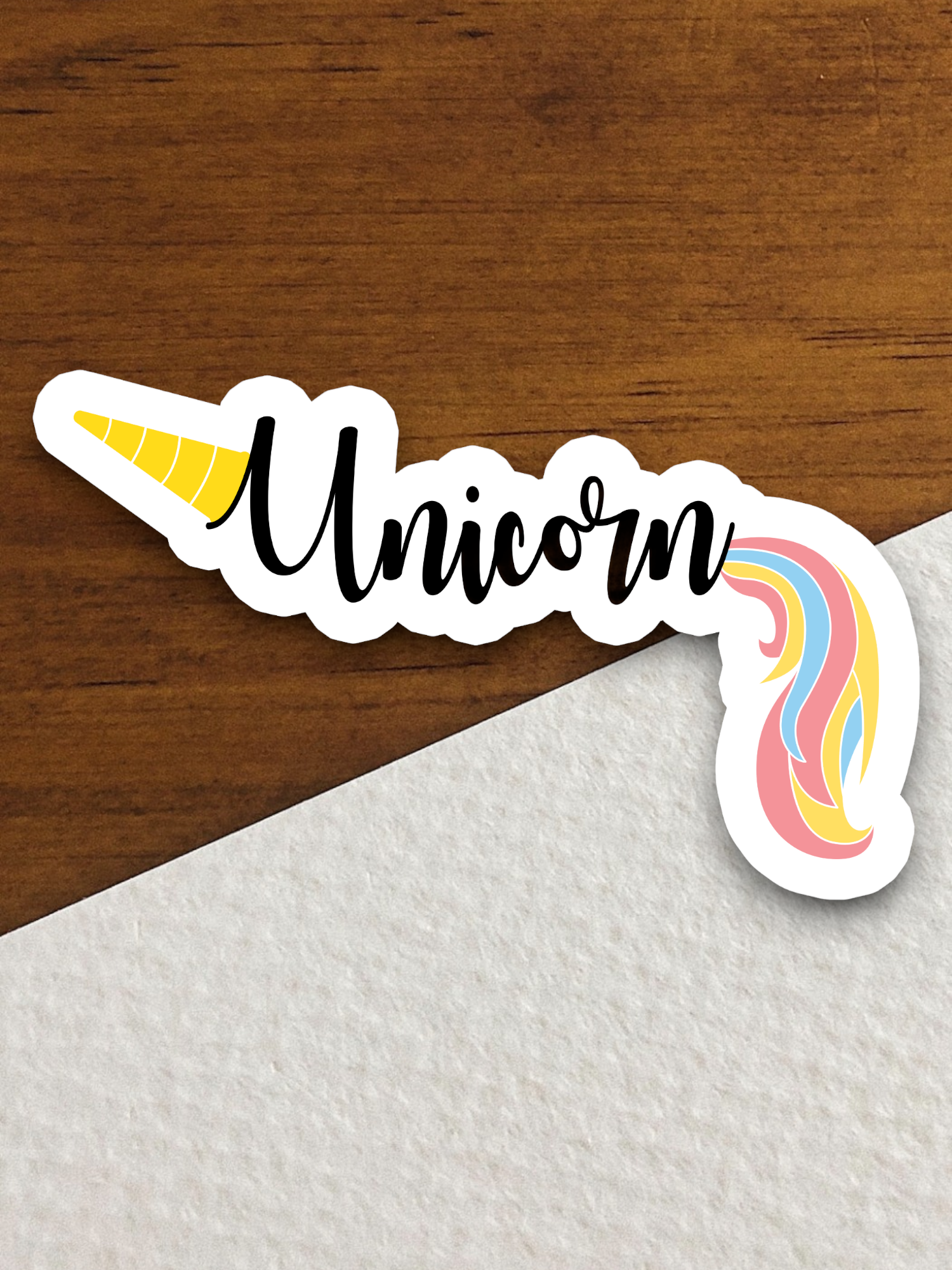 Unicorn Text with Colorful Tail Animal Sticker