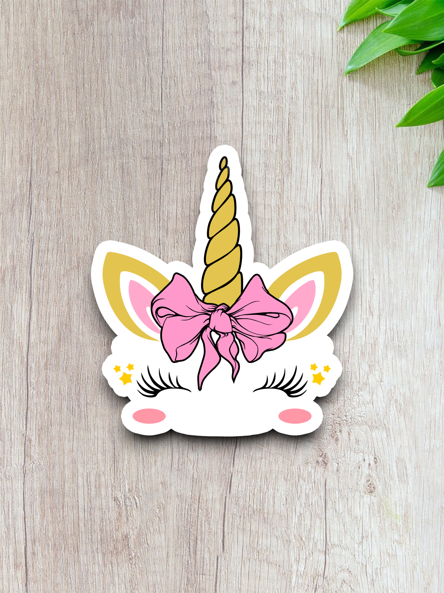 Unicorn Yellow Horn Pink Bow Version 2 - Animal Sticker
