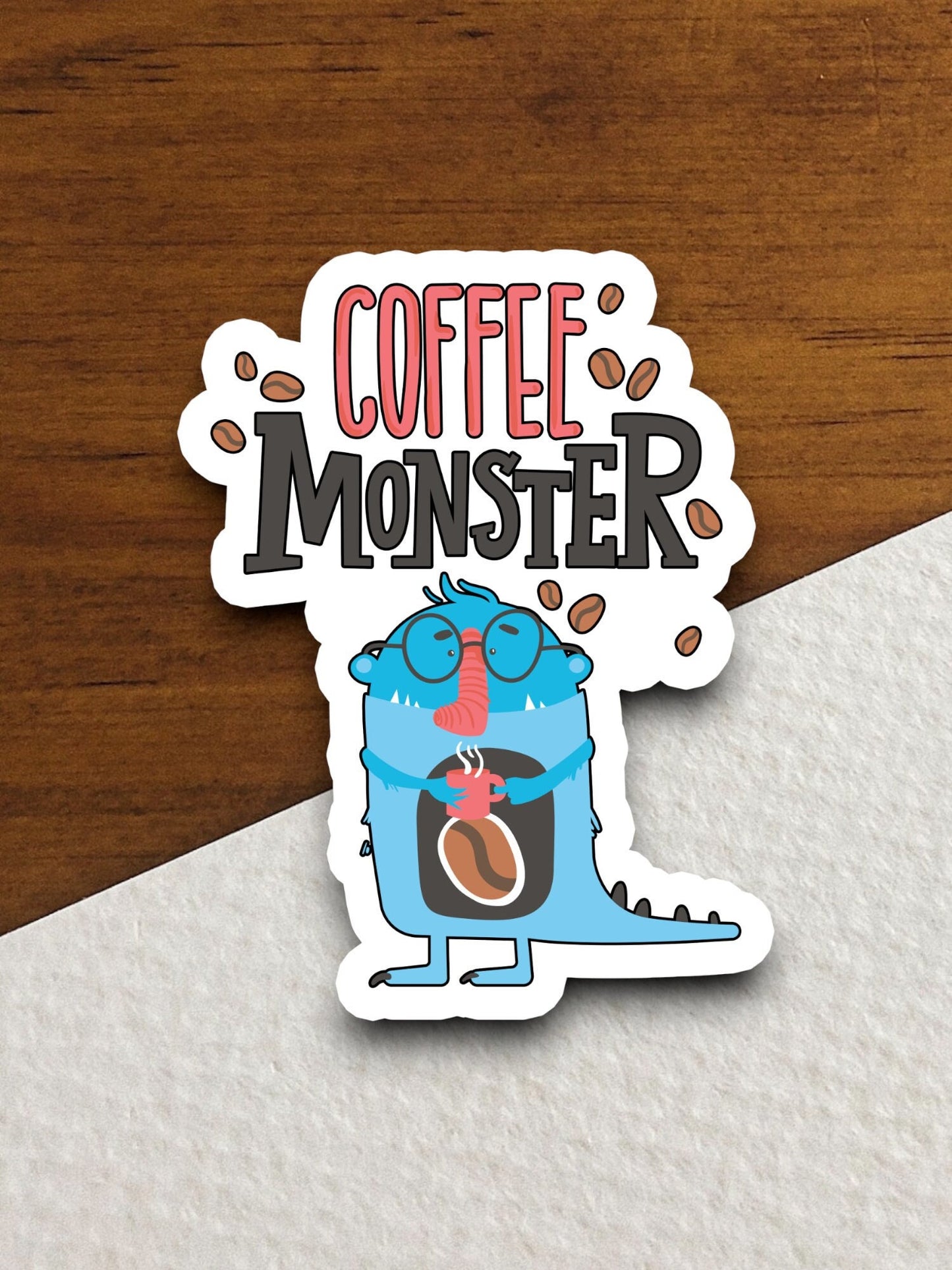 Coffee monster sticker, Funny Stickers, Coffee Sticker, Caffeine, Coffee Lover, Cafe, Decaf, Barista Sticker