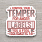 Control your temper for anger labels you a fool sticker, Religious Sticker, Faith Sticker, Worship Sticker, Christian Sticker, Room Décor