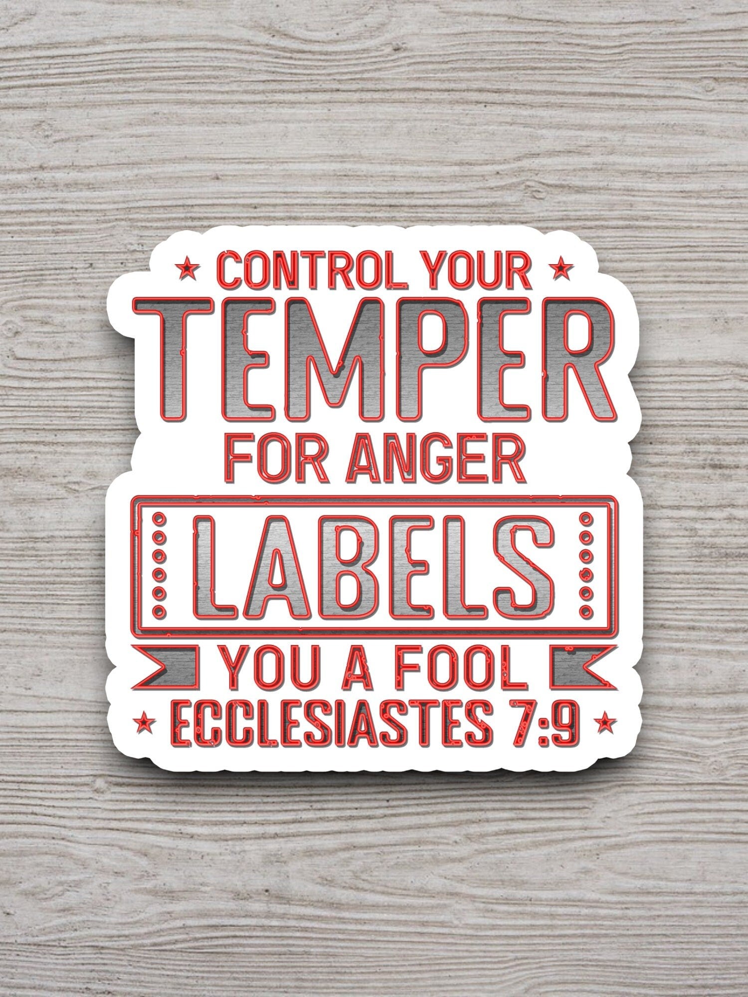 Control your temper for anger labels you a fool sticker, Religious Sticker, Faith Sticker, Worship Sticker, Christian Sticker, Room Décor