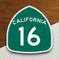 California state route 16 road sign sticker, road trip sticker, highway sign, room decor, travel sticker