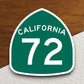 California state route 72 road sign sticker, road trip sticker, highway sign, room decor, travel sticker