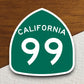 California state route 99 road sign sticker, road trip sticker, highway sign, room decor, travel sticker