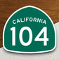 California state route 104 road sign sticker, road trip sticker, highway sign, room decor, travel sticker