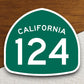 California state route 124 road sign sticker, road trip sticker, highway sign, room decor, travel sticker