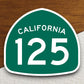 California state route 125 road sign sticker, road trip sticker, highway sign, room decor, travel sticker