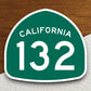 California state route 132 road sign sticker, road trip sticker, highway sign, room decor, travel sticker