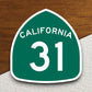 California state route 31 road sign sticker, road trip sticker, highway sign, room decor, travel sticker