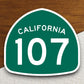 California state route 107 road sign sticker, road trip sticker, highway sign, room decor, travel sticker