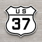 United States route 37 road sign sticker, road trip sticker, highway sign, room decor, travel sticker