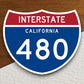 Interstate route  480 california sticker, California sticker, Interstate Highway Sign Expressway Stickers, Highway Sign Road Trip Sticker