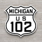 United States route 102 michigan road sign sticker, road trip sticker, highway sign, room decor, travel sticker