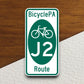 Pennsylvania   bike route j2 road sign sticker, road trip sticker, highway sign, room decor, travel sticker