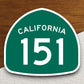 California state route 151 road sign sticker, road trip sticker, highway sign, room decor, travel sticker