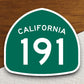 California state route 191 road sign sticker, road trip sticker, highway sign, room decor, travel sticker