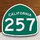 California state route 257 road sign sticker, road trip sticker, highway sign, room decor, travel sticker