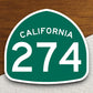 California state route 274 road sign sticker, road trip sticker, highway sign, room decor, travel sticker