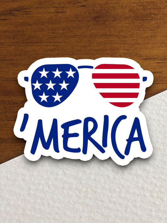 America 4th of July glasses sticker, holiday laptop decal, water bottle decor, gift sticker, planner accessories sticker, journal sticker