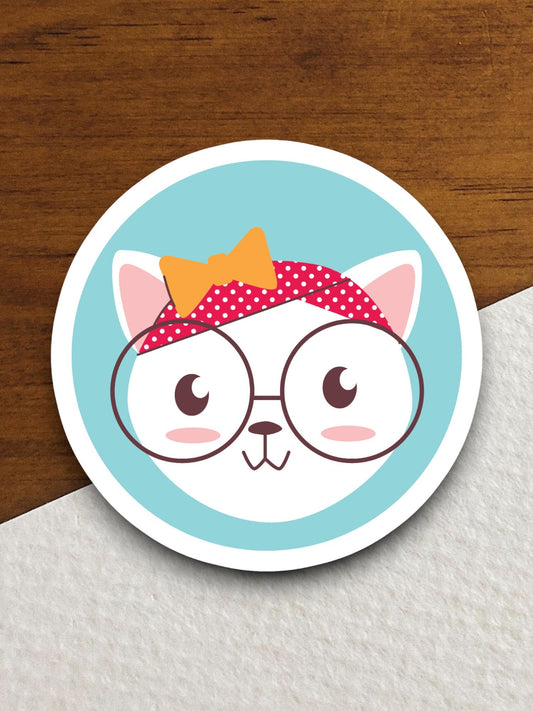 Cat with glasses cat sticker, Funny Animal Sticker For Laptop, Water Bottle, Hydro flask, Phone, Computer, Gift, Pet Sticker