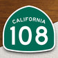 California state route 108 road sign sticker, road trip sticker, highway sign, room decor, travel sticker